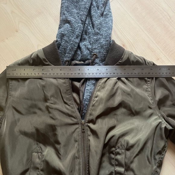 Love Tree Olive Bomber Jacket with Knit Hood- Size Small - Picture 7 of 10